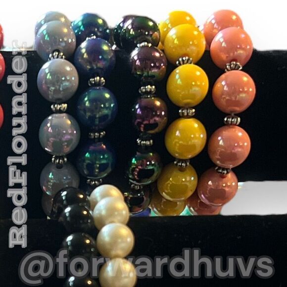 Colorful Big Round Plastic Beads Bracelet Collection - Vibrant Variety - Picture 6 of 12